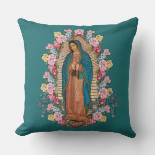 Coussin Vierge Guadalupe Roses religieux catholiques