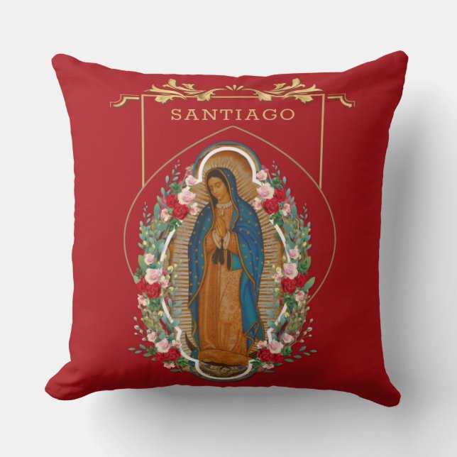 Coussin Vierge Guadalupe Roses religieux catholiques (Recto)