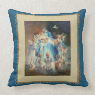 Coussin Vierge Madonna Mary avec des anges de Jésus