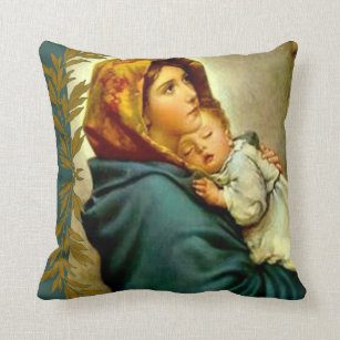 Coussin Vierge Madonna Mary avec le bébé Jésus