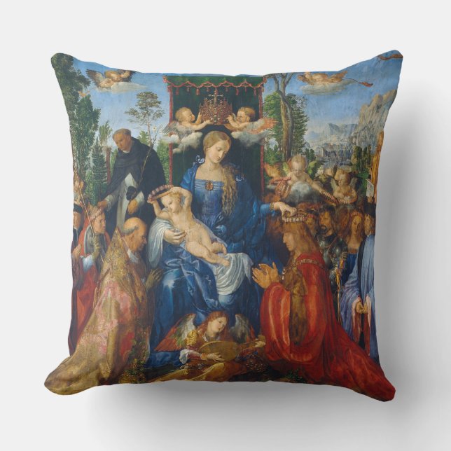 Coussin Vierge Marie Bébé Jésus Saints Anges Art religieux (Recto)
