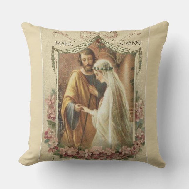 Coussin Vierge Marie catholique St Joseph mariage floral (Recto)