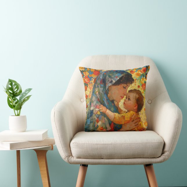 Coussin Vierge Marie et Bébé Jésus Impressionnisme (Chaise)