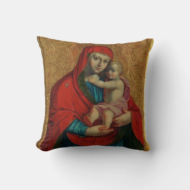 Coussin Vierge Marie et Enfant Jésus par Jan Rombauer (Recto)