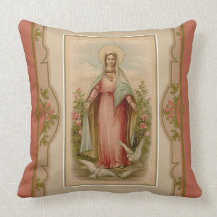 Coussin Vierge Marie Madonna avec des colombes et des