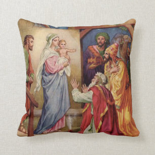 Coussin Vierge Marie, trois rois, Jésus, St Joseph, Magi