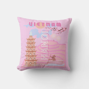 Coussin Vietnam Travel Art, rose