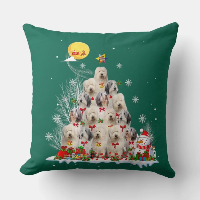 Coussin Vieux anglais Chien à chien Reindeer Pine Noël (Recto)