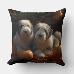 Coussin Vieux anglais Sheepdog Chiot Chiot Automne Citroui