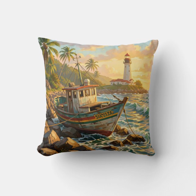 Coussin vieux bateaux de pêche jamaïcains (Recto)