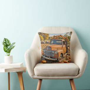 Coussin Vieux Camion Rempli De Citrouilles