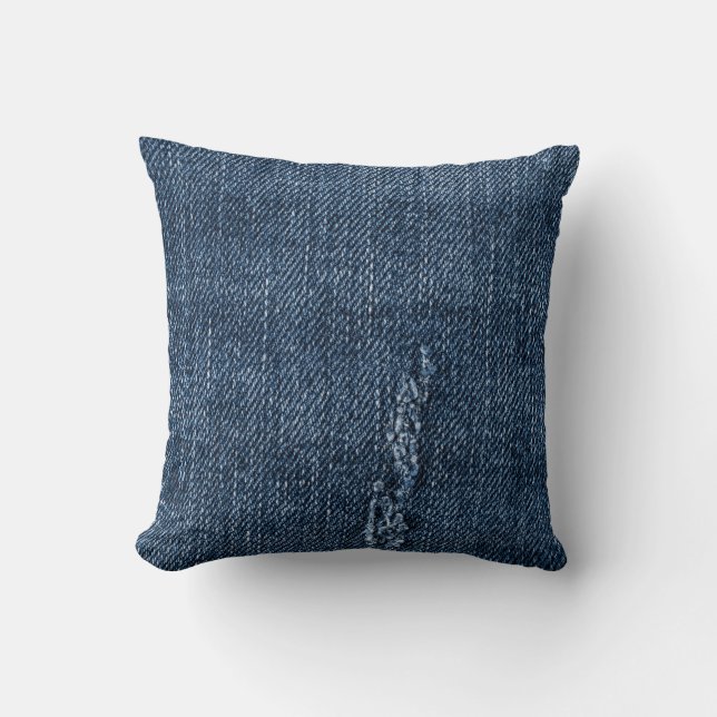 Coussin Vieux denim déchiré : texture de jeans. (Recto)
