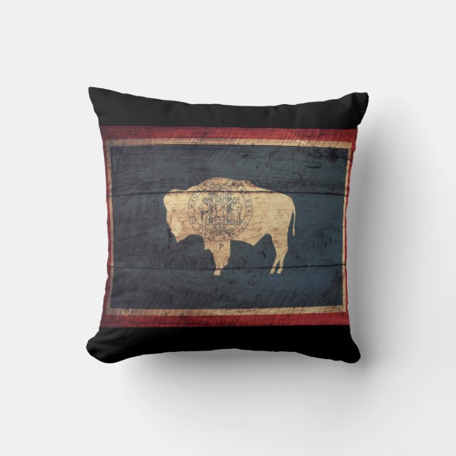Coussin Vieux drapeau en bois du Wyoming (Recto)