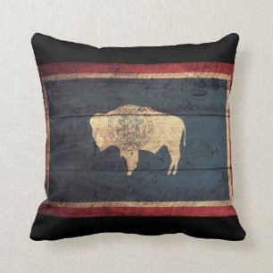 Coussin Vieux drapeau en bois du Wyoming