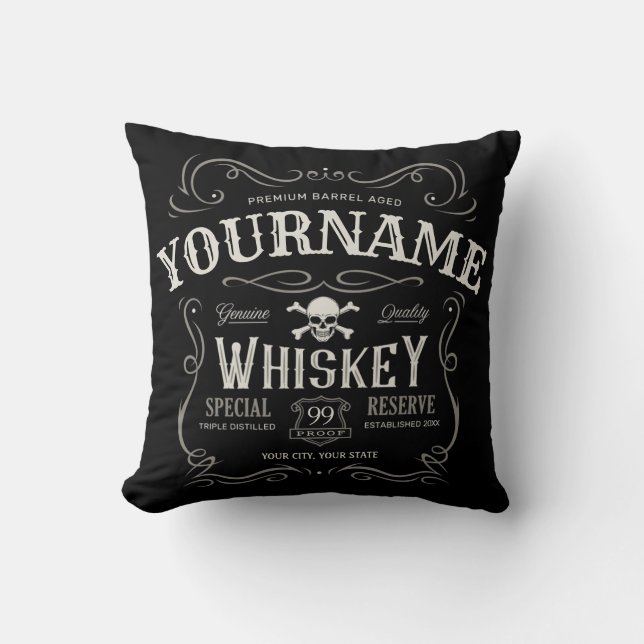 Coussin Vieux Étiquette Whiskey Personnalisé Vintage Liquo (Recto)