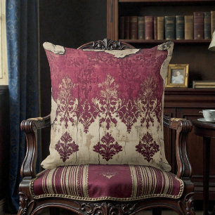 Coussin Vieux Floral Rouge Foncé Marron Victorian