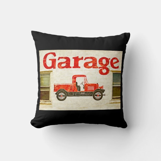 Coussin Vieux garage en noir (Recto)