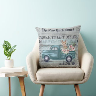 Coussin Vieux journal Yorkie et éphémère de camion