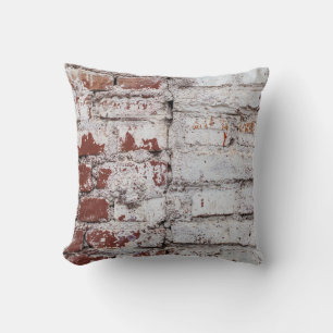 Coussin Vieux mur de briques peintes avec peeling blanc pe