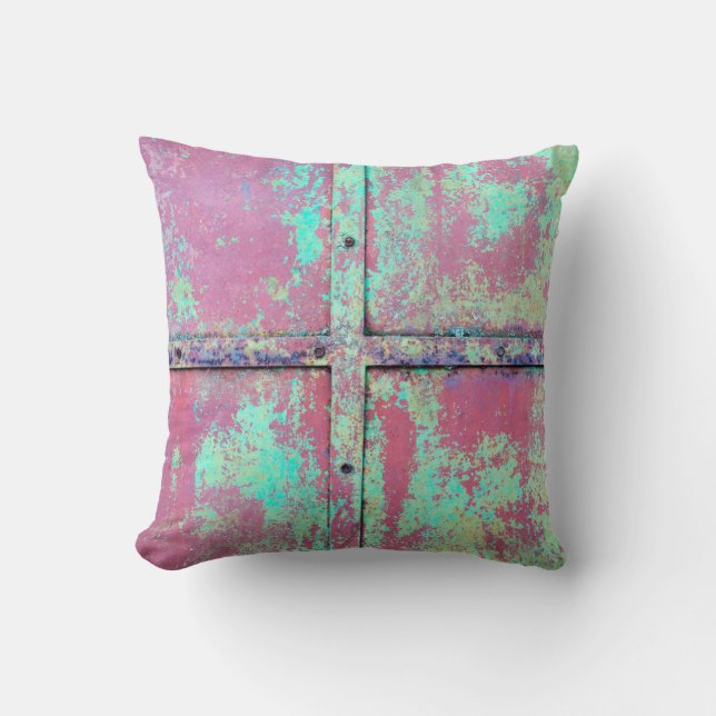 Coussin Vieux mur peint en vert avec une texture rouille.  (Recto)