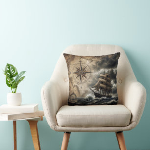 Coussin Vieux navire à voiles avec rose des vents