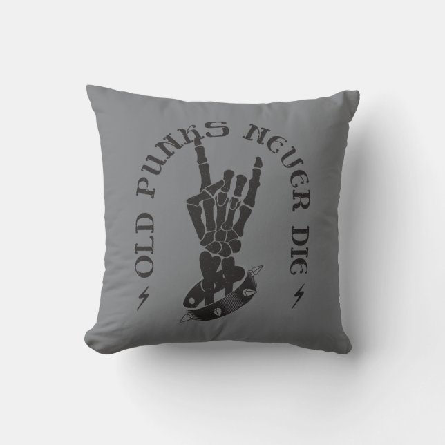 Coussin Vieux Punks Ne Meurent Jamais Skeleton Rock Sur Go (Recto)