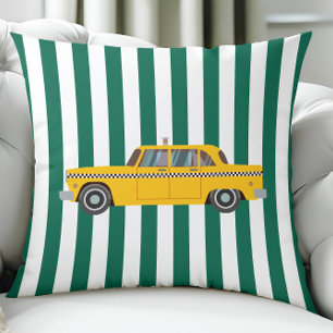 Coussin Vieux taxi de New York, voiture sur rayures vertes