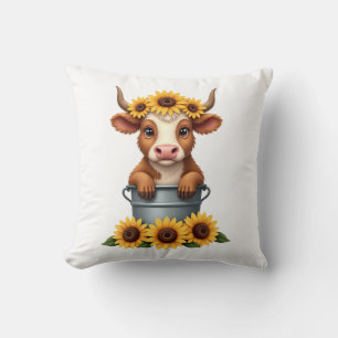 Coussin Vieux Tournesol Vache Highland dans Seau Floral Fa