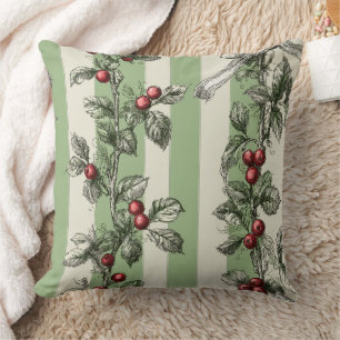 Coussin Vigne de baie vintage et ruban à rayures botanique