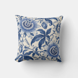 Coussin Vigne de passiflore en porcelaine de cobalt