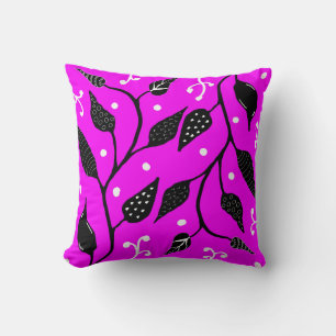 Coussin Vigne fantaisiste rose vif et noir