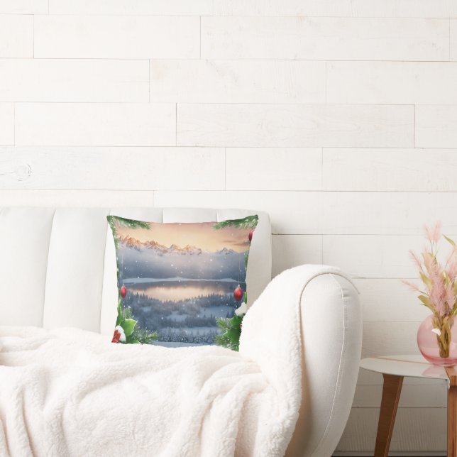 Coussin Vignette de Noël avec neige, glace et lumières (Canapé)