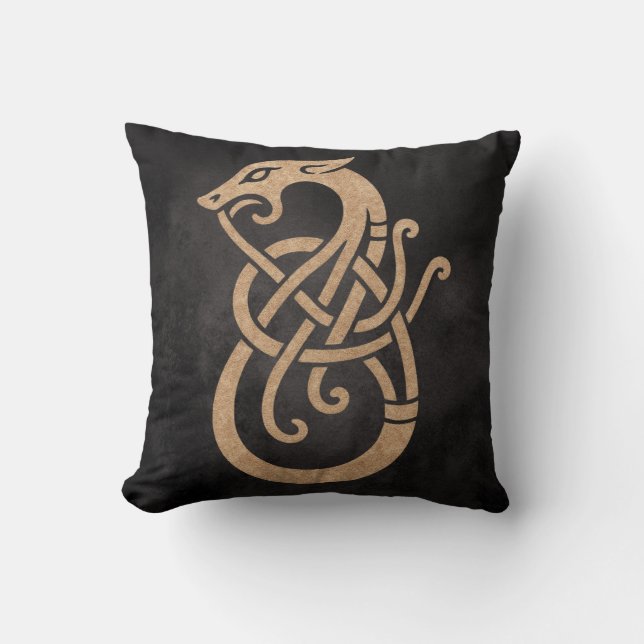Coussin Viking Dragon Knot - Ancien Norse Symbole sur Noir (Recto)