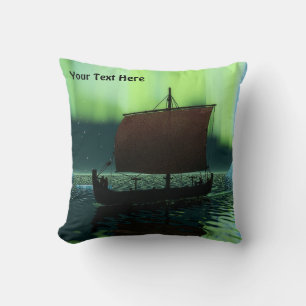 Coussin Viking Navire Et Lumières Du Nord