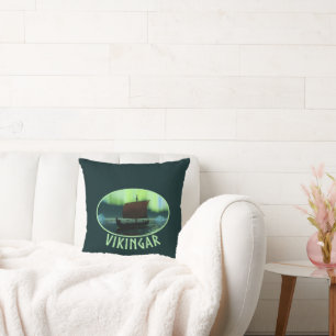 Coussin Viking Navire Et Lumières Du Nord
