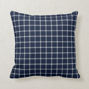 Coussin Villa de campagne à carreaux tartan bleu blanc