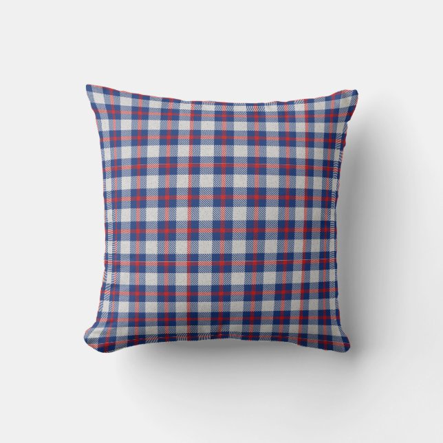 Coussin Villa de campagne à carreaux tartan rouge bleu bla (Recto)