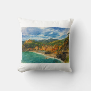 Coussin Village côtier italien Positano Aquarelle Art