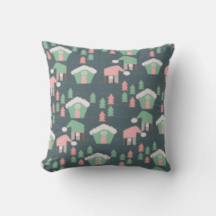 Coussin Village de gnomes de Noël rose Maisons en pain d'é