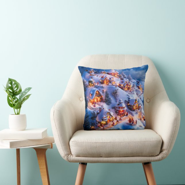 Coussin Village de Noël fantaisiste des collines enneigées (Chaise)