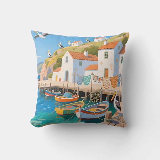 Coussin Village de pêcheurs côtiers Pélicans (Recto)