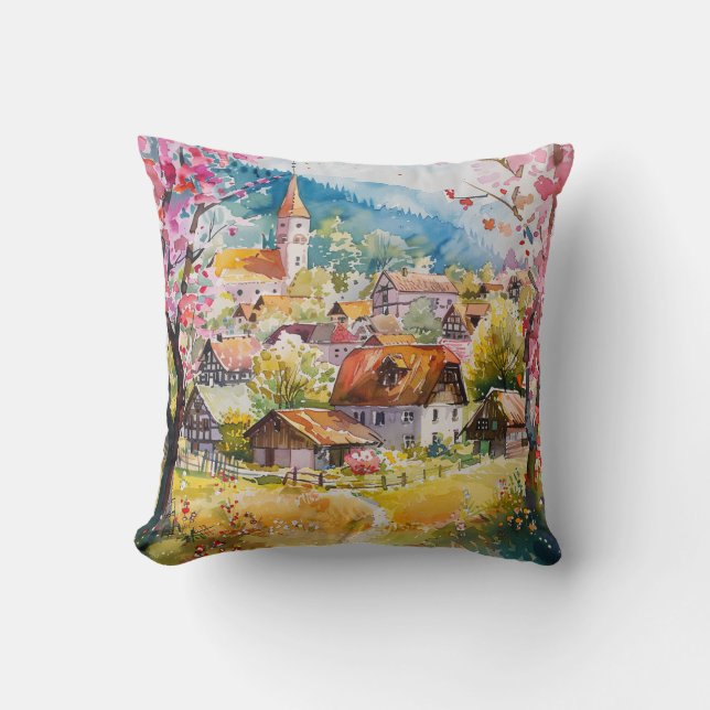 Coussin Village de printemps (Recto)