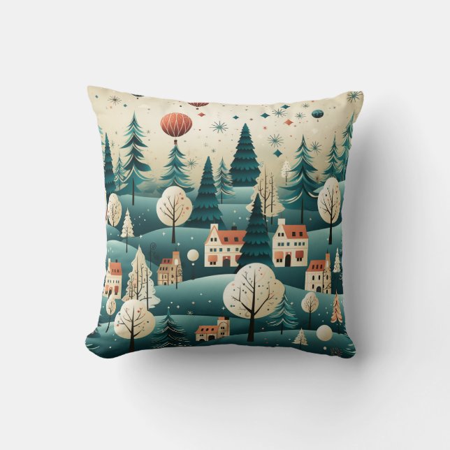 Coussin Village d'hiver MCM de Noël Maisons d'étoiles Arbr (Recto)