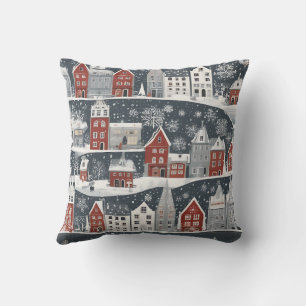 Coussin Village d'hiver Motif nordique de neige