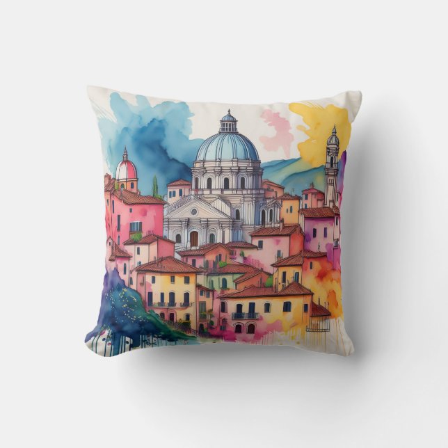 Coussin Village italien Dome - Aquarelle Charme (Recto)
