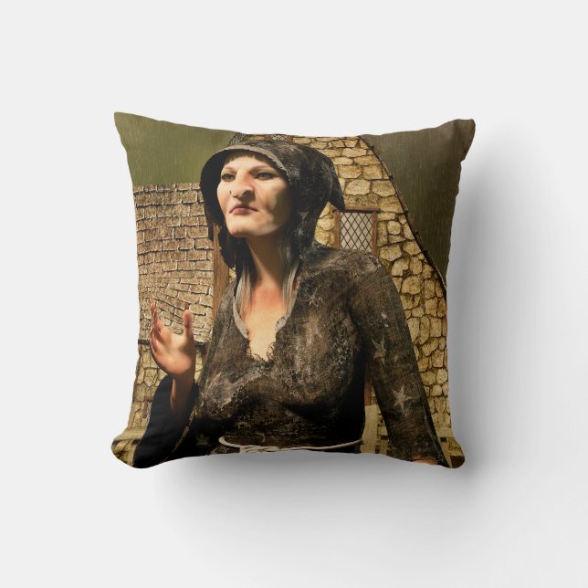 Coussin Village médiéval de sorcière de fantasy Halloween (Recto)
