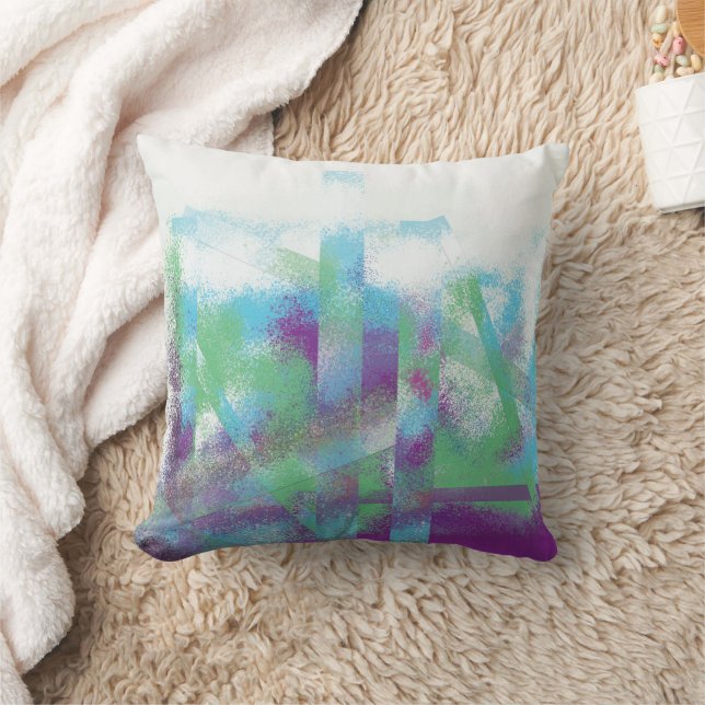 Coussin Ville bleue Abstraite à l'aube, vert violet (Couverture)