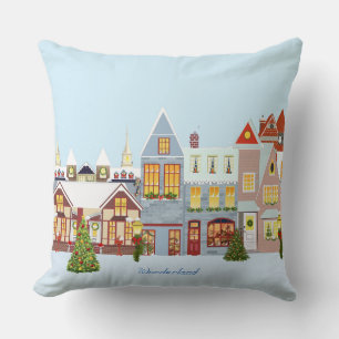 Coussin Ville de Noël élégante avec fond bleu clair