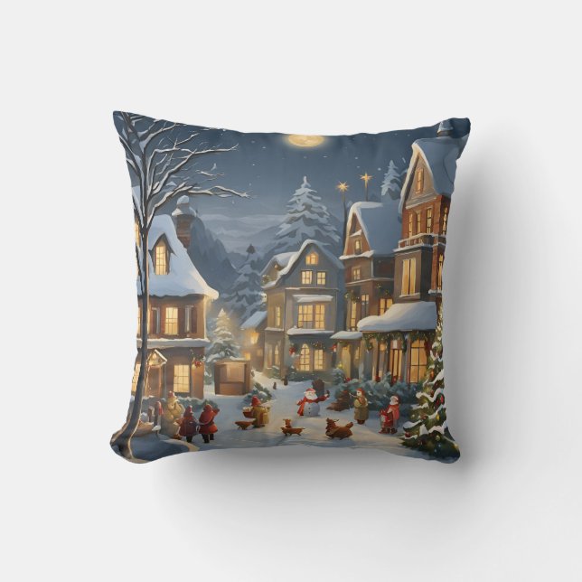 Coussin Ville de Noël enneigée (Recto)