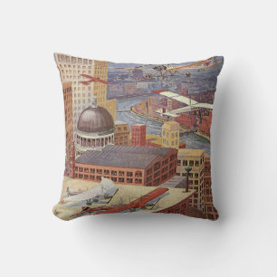 Coussin Ville de science-fiction vintage, Victorian Steam